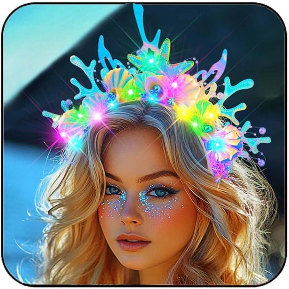 Light Up Mermaid Headband Ocean Hair Accessories for Women Glow in Dark
